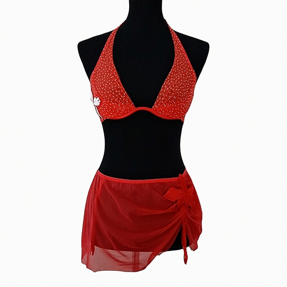 Victoria's Secret Red Polka Dot Lingerie Set Garter Belt Pin Up Size 34B L Retro - Picture 2 of 16